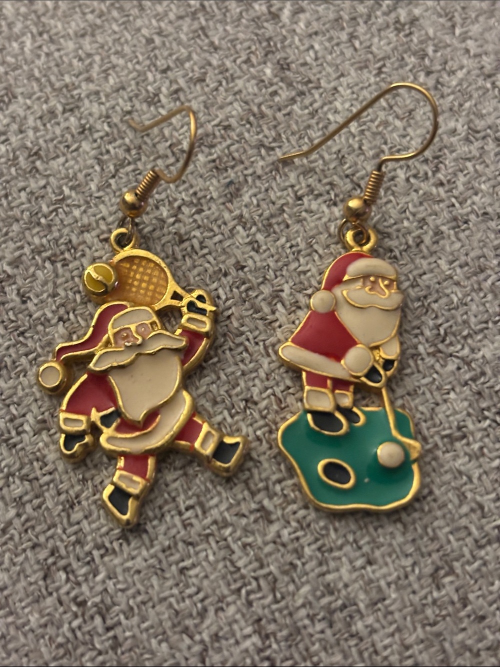 Festive Santa Dangle Earrings - Red, White, Green, Gold